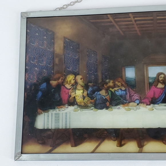 Vtg Stained Glass Art The Last Supper Leonardo Da Vinci Forest Lawn 16x9" Window - Picture 4 of 16